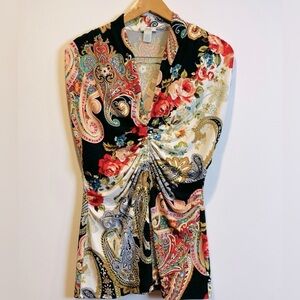 Cache Multicolor Paisley and Floral Top